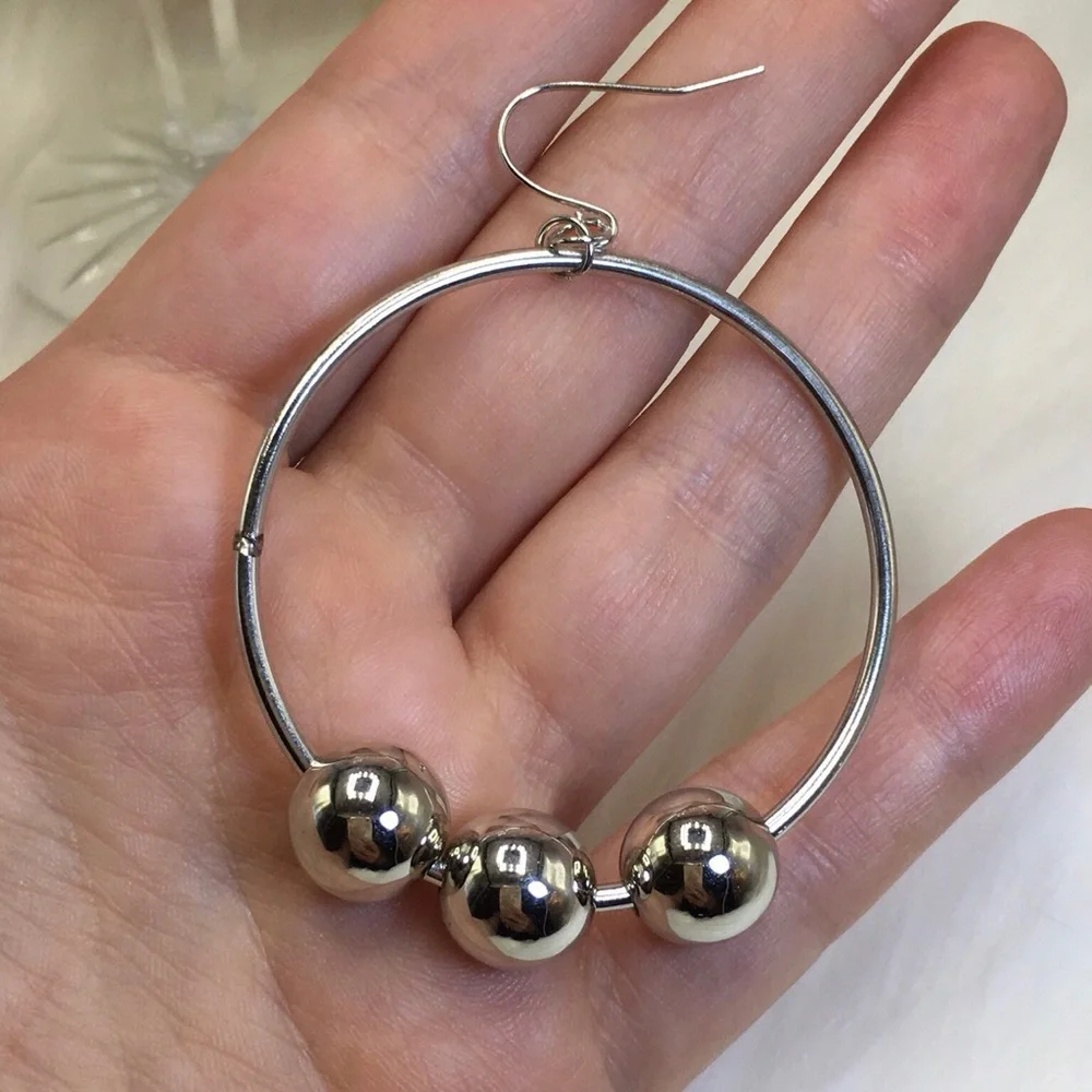 Nordstrom silver hoop earrings 2" ball dangle - Picture 4 of 7